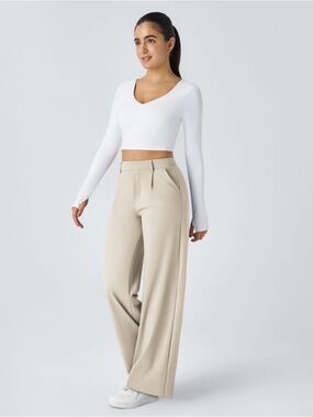 NWT Halara DayStretch High Waisted Pocket Straight Leg Work Pants Oat milk M